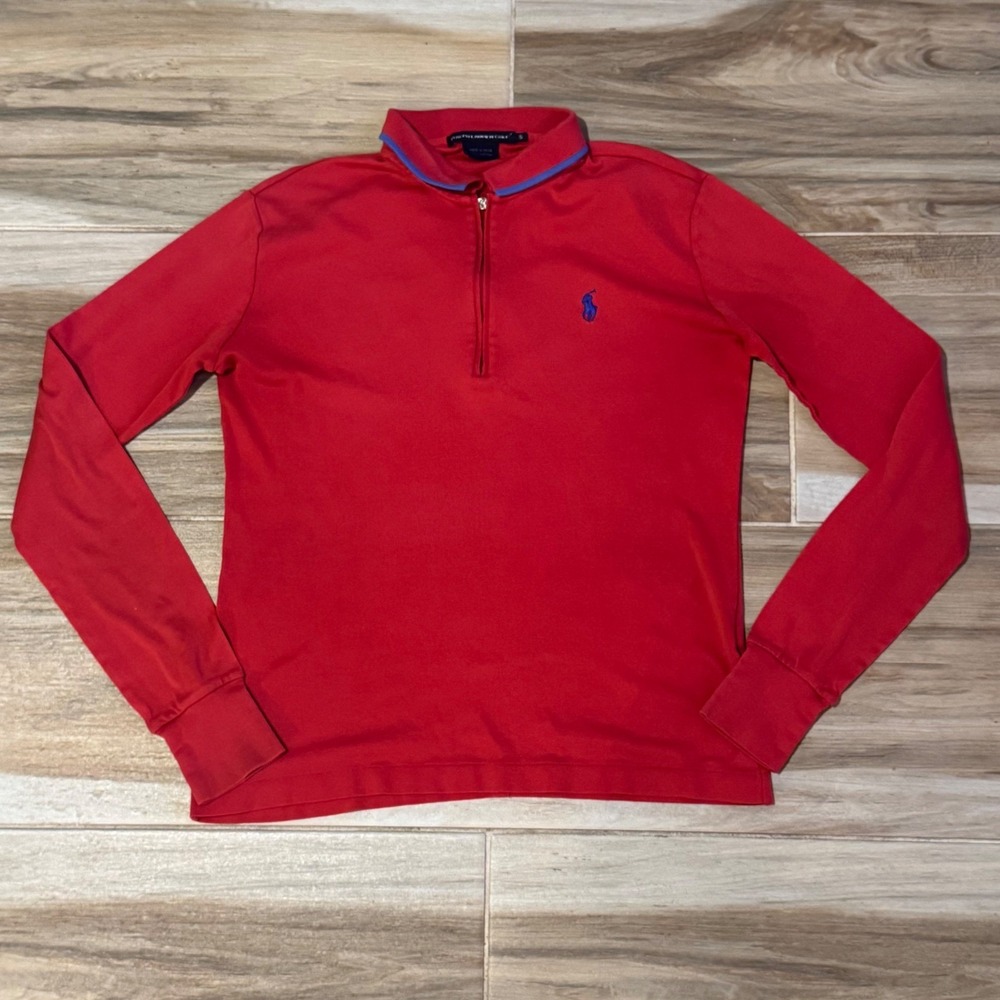 Ralph Lauren Golf Red Quarter Zip Pullover Cotton Long Sleeve Shirt Small